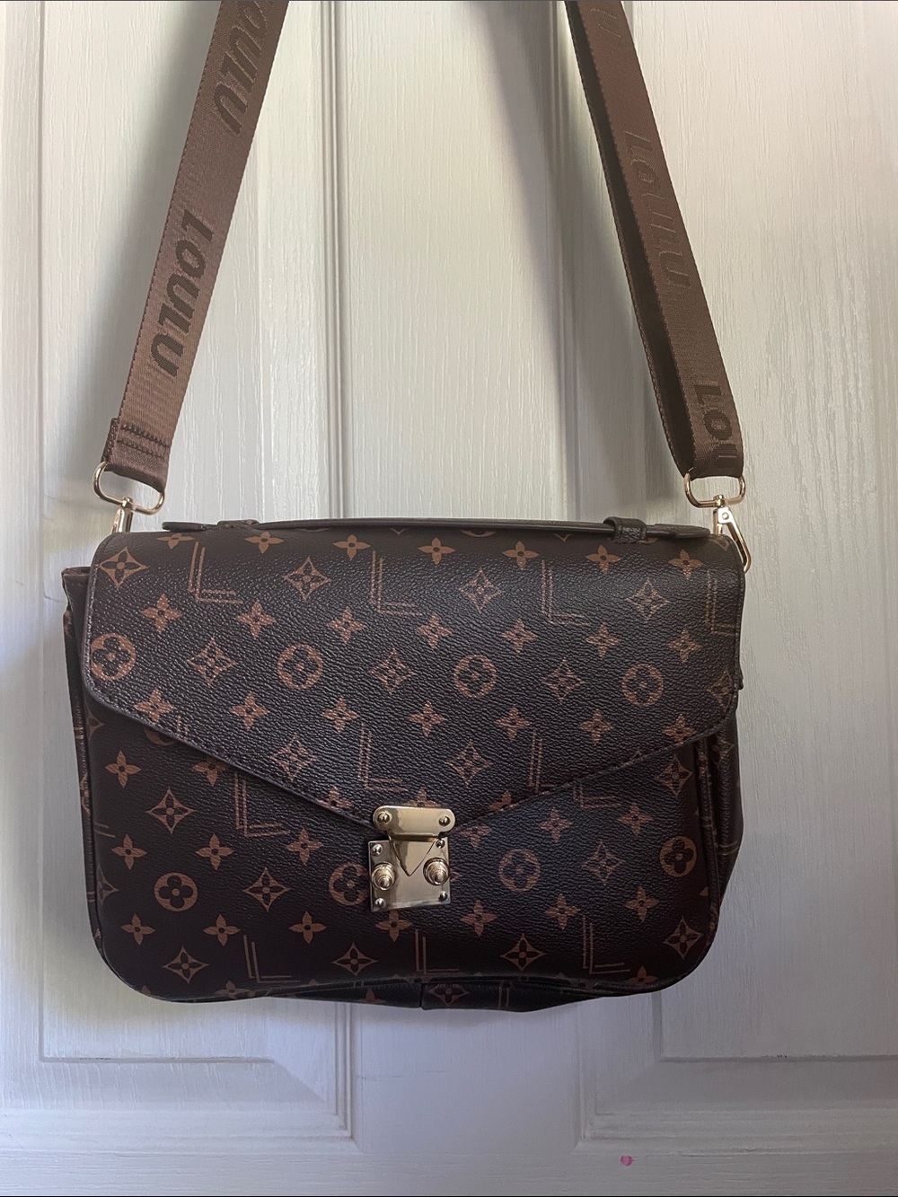 Monogram Brown Crossbody Shoulder Bag with Adjustable Strap